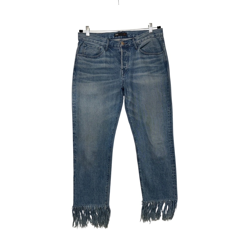 3x1 NYC Stella Fringe Hem Straight Leg Jeans Medium Wash Blue Size 30 WM3CF0452